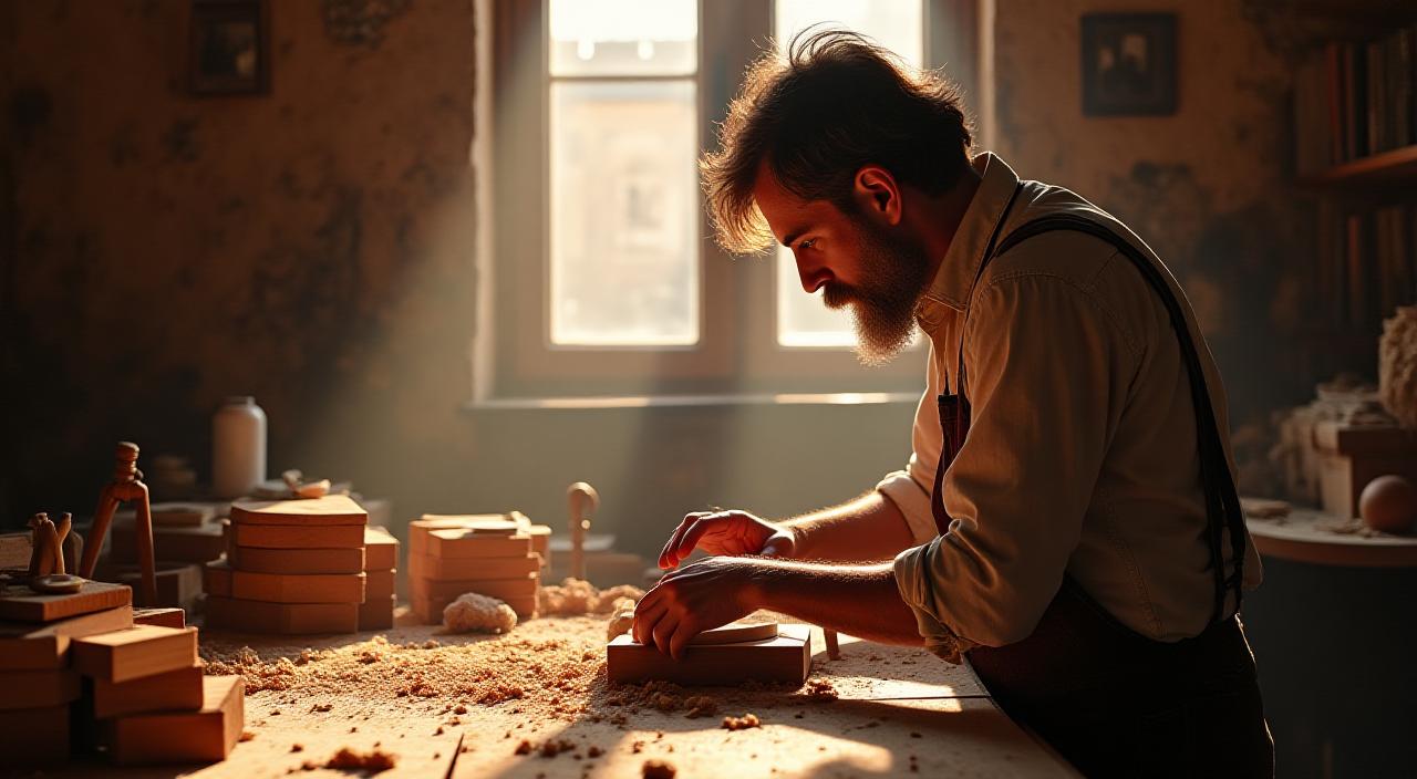 Mastro artigiano al lavoro su un mobile antico
